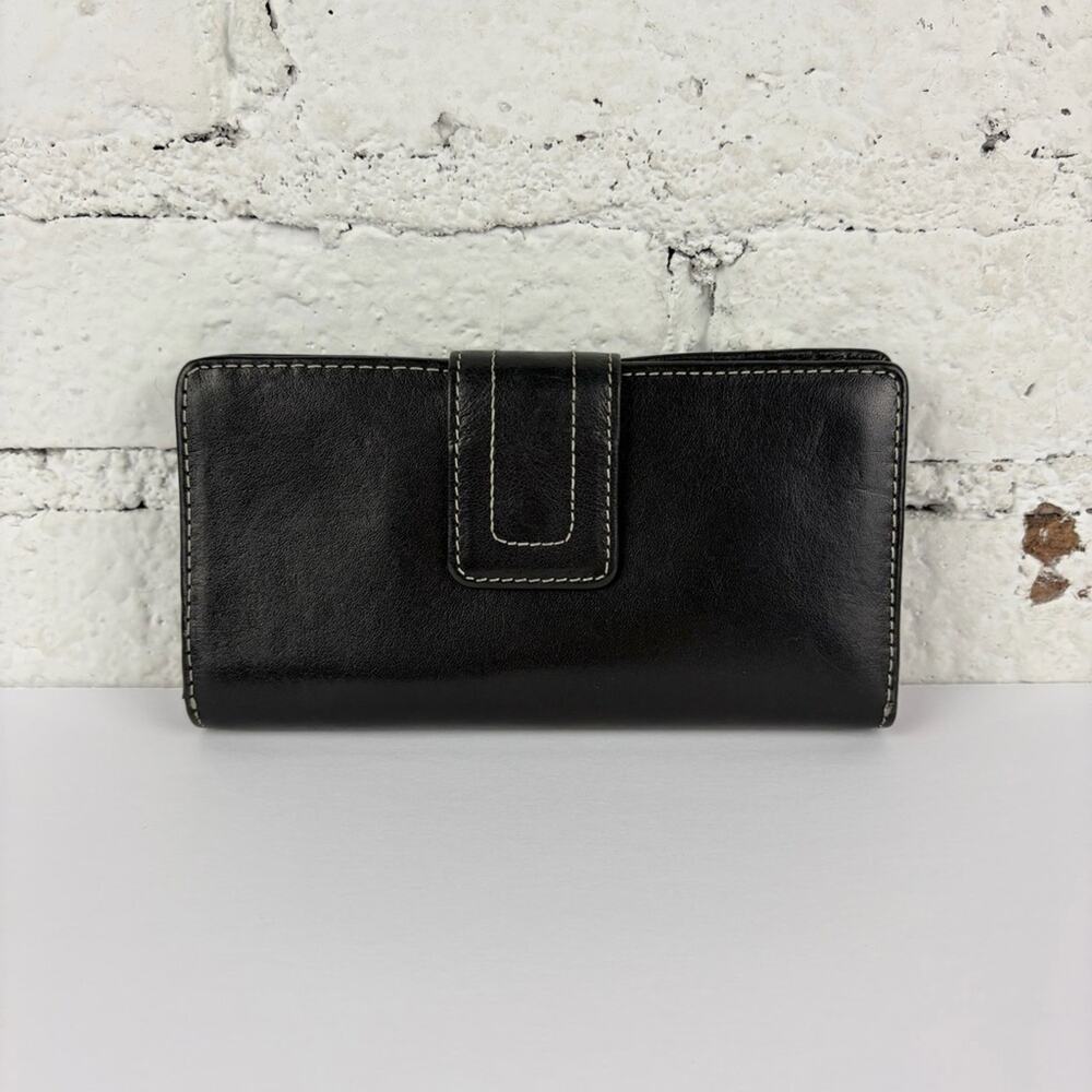 Fossil Black Leather Vintage Pink Inside Bifold Wallet Check Holder